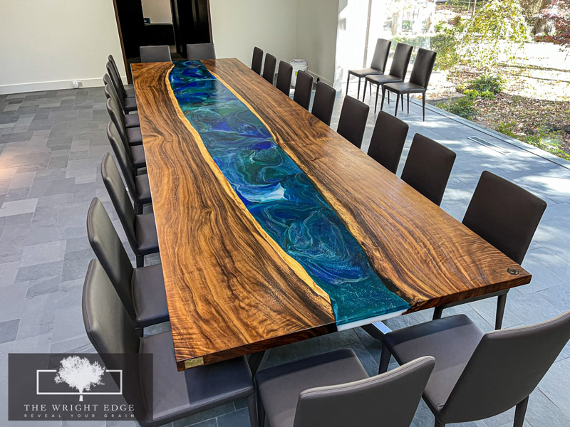 Residential Custom Woodworking – Monkey Pod Table with Epoxy